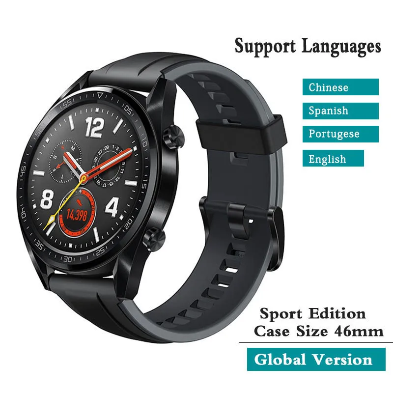 Global black Sport Оригинальные часы huawei GT уличные умные часы Экстра Долгое время работы от батареи gps научный тренер Amoled Цвет retina 1,39" - Цвет: Global black Sport