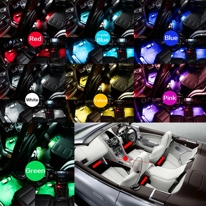 Auto LED RGB Interior Atmosphere Strip Light Decorative Foot Lamp With USB Wireless Remote Music Control Multiple Modes For Car led strip lights led car lights led lights led atmosphere lamp led light strip led car decorative lights led car decoration lamp car ambient lights led atmosphere lighting led interior lights