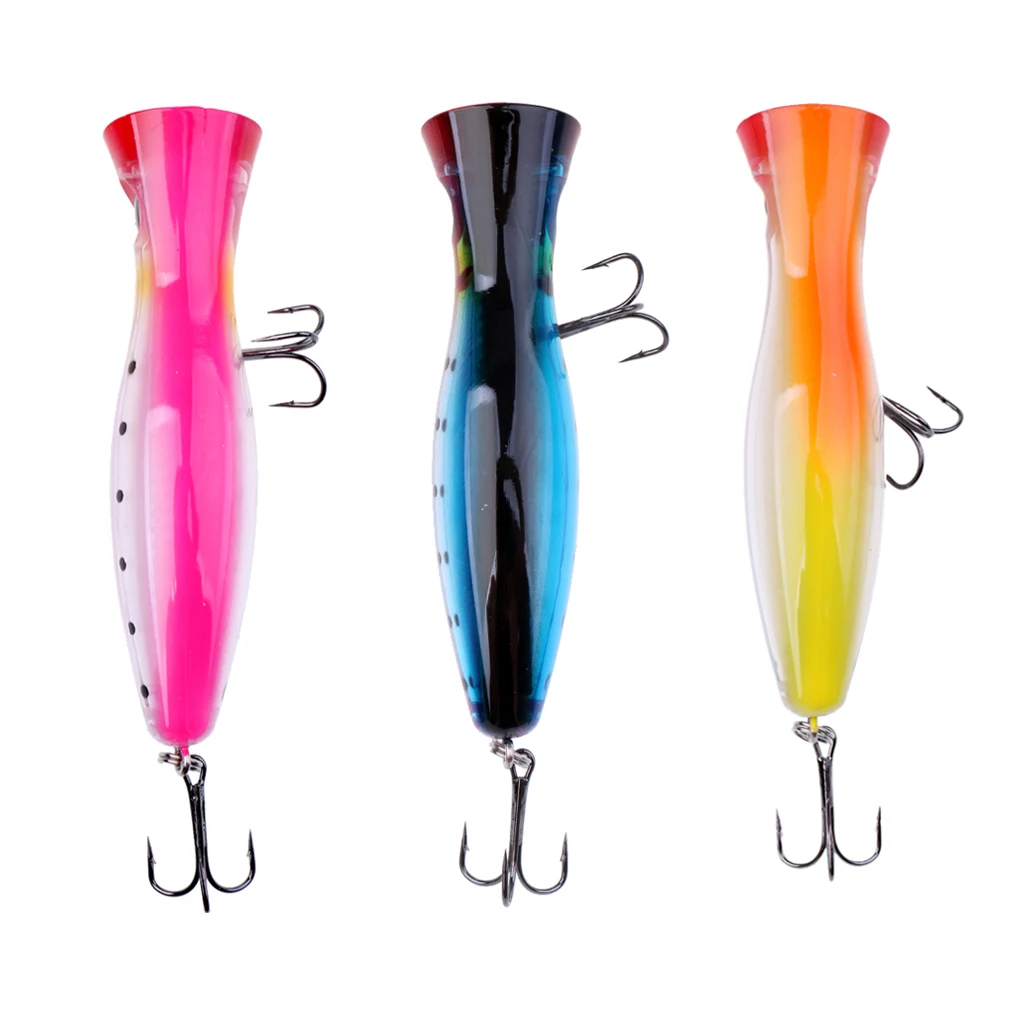 3Pcs Artificial Big Mouth Popper Fishing Lures Topwater Floating Lures Baits