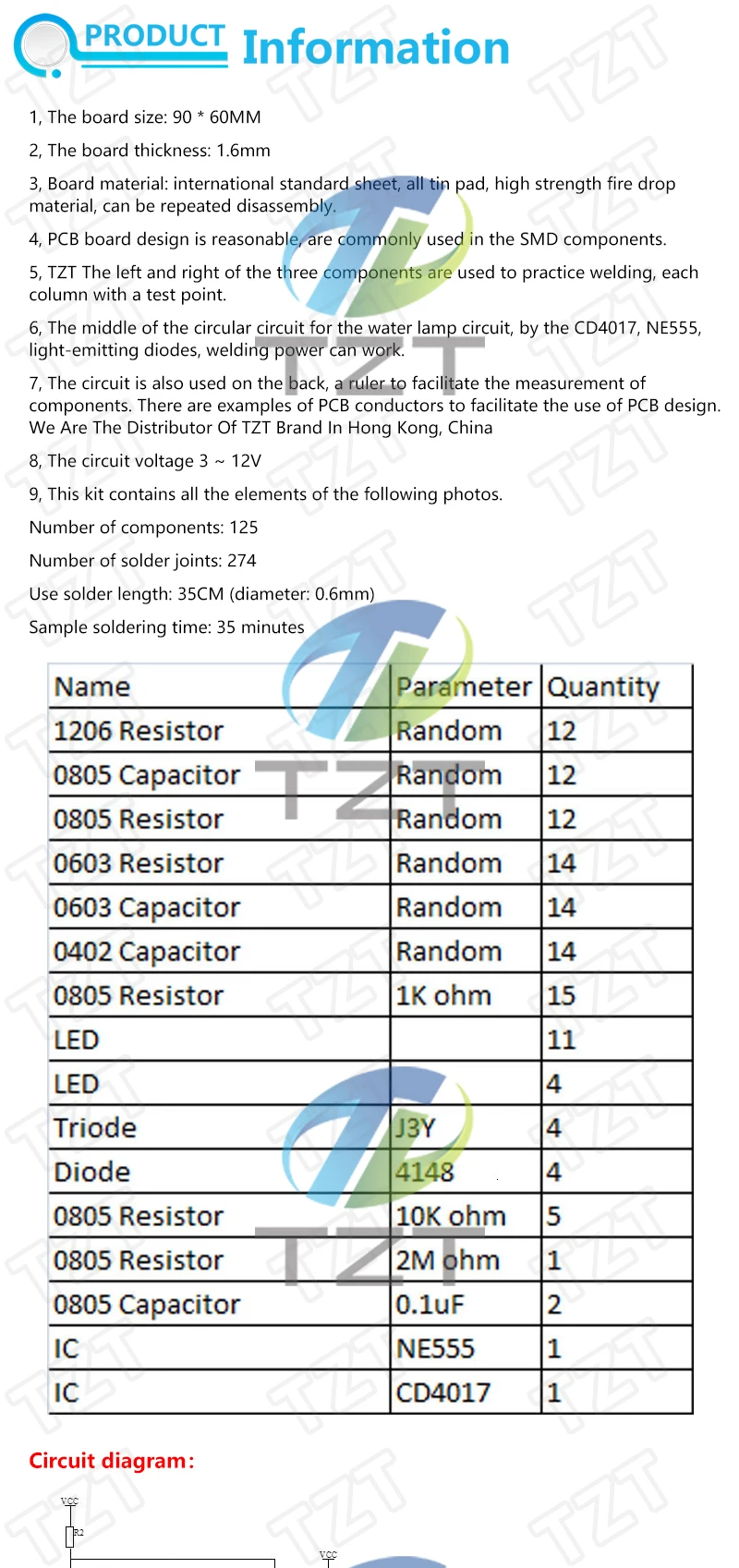 TZT 1/2/3 Stück SMD NE555 CD4017 Rotierende Blinkende LED Lötübungsplatine Elektronik-Schaltkreis-Trainingsset DIY-Kit – Detail 1
