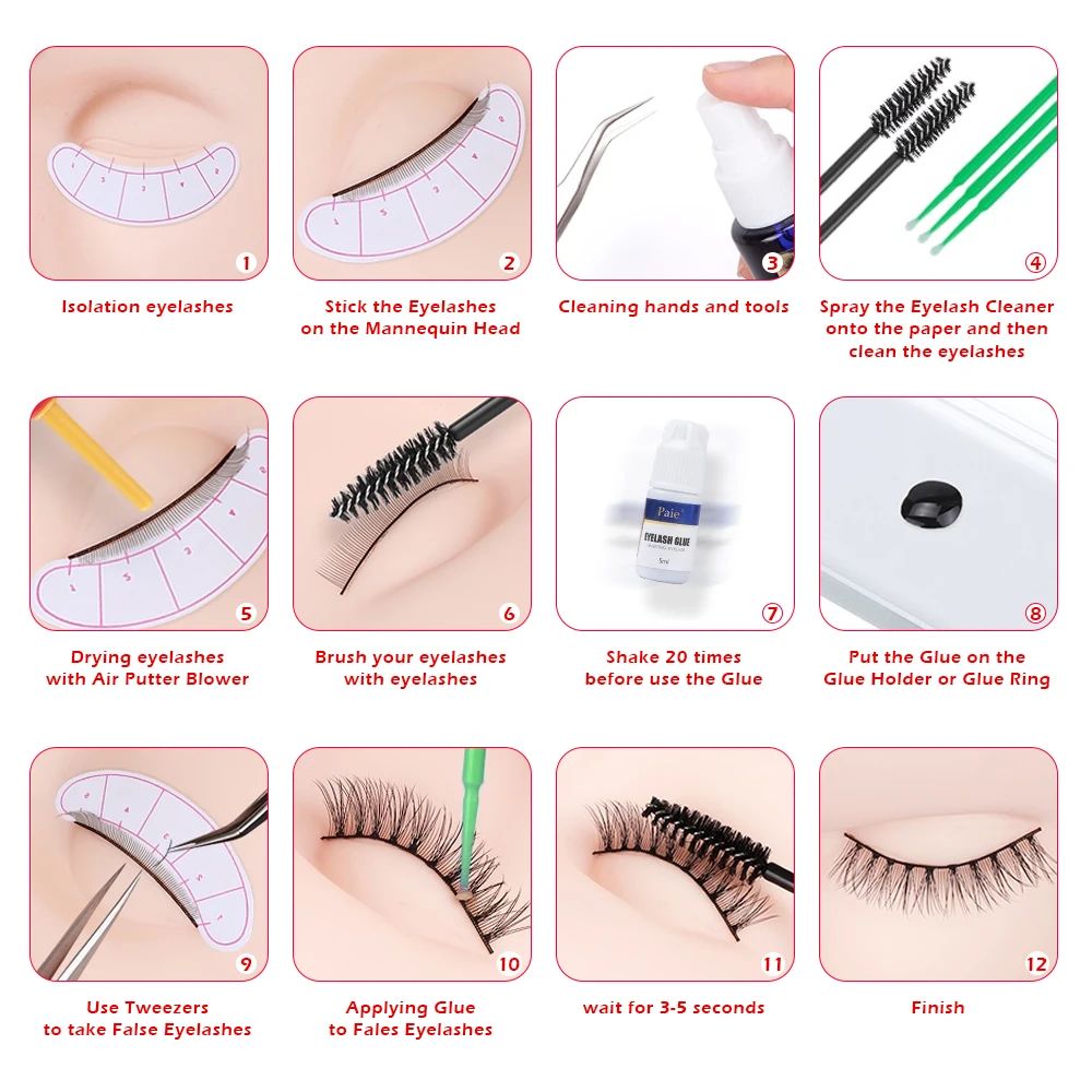12/14/16/19pcs Eyelash Training Kit False Mink Eyelash Extension Lash Training Kit Practice Curl Glue Tweezer Tools Makeup Bag 12/14/16/19pcs Eyelash Training Kit False Mink Eyelash Extension Lash Training Kit Practice Curl Glue Tweezer Tools Makeup Bag