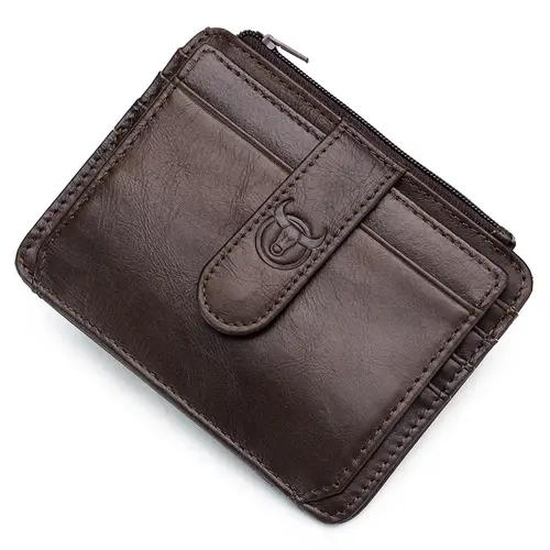BULLCAPTAIN Genuine Leather RFID Blocking Zipper Card Holder Credit Cart Wallet Mini Slim Wallet Card & Id Holders Man Business - Image 9