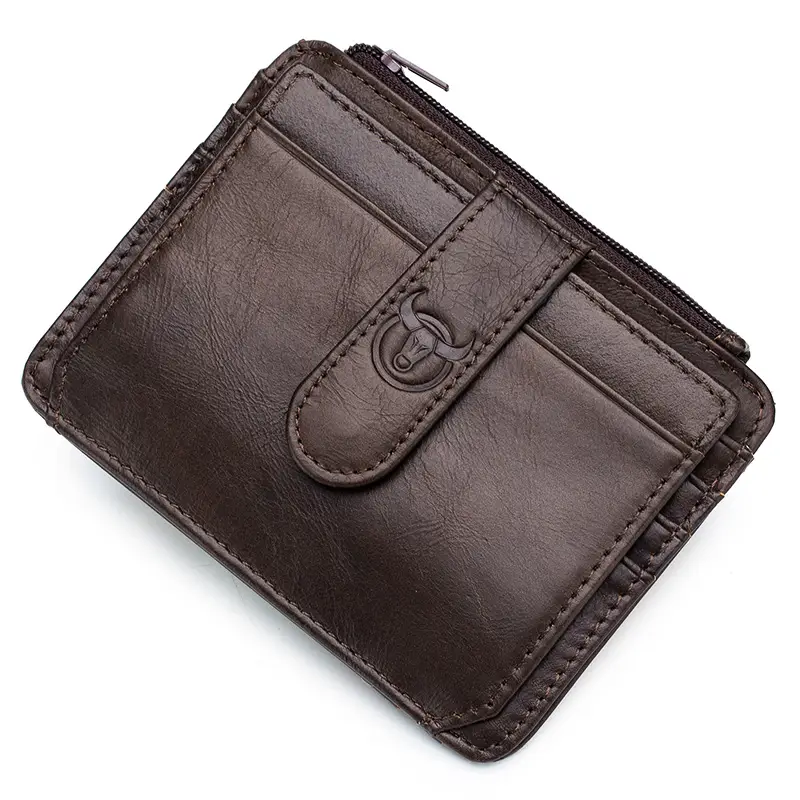 BULLCAPTAIN Genuine Leather RFID Blocking Zipper Card Holder Credit Cart Wallet Mini Slim Wallet Card & Id Holders Man Business - Image 9