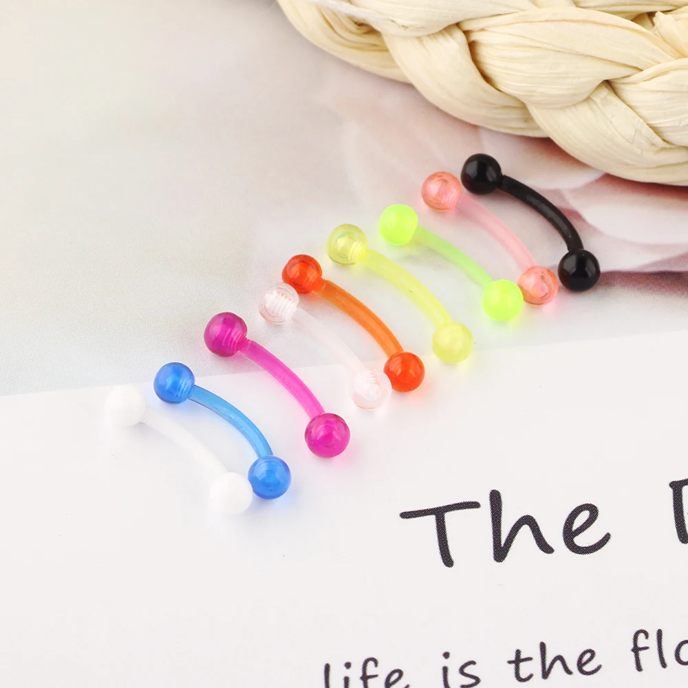 JUNLOWPY Wholesale Body Jewelry Eyebrow Rings Acrylic 16G Curved Barbells Tragus Earrings Belly Lip Helix Piercing Mix 9 Colors