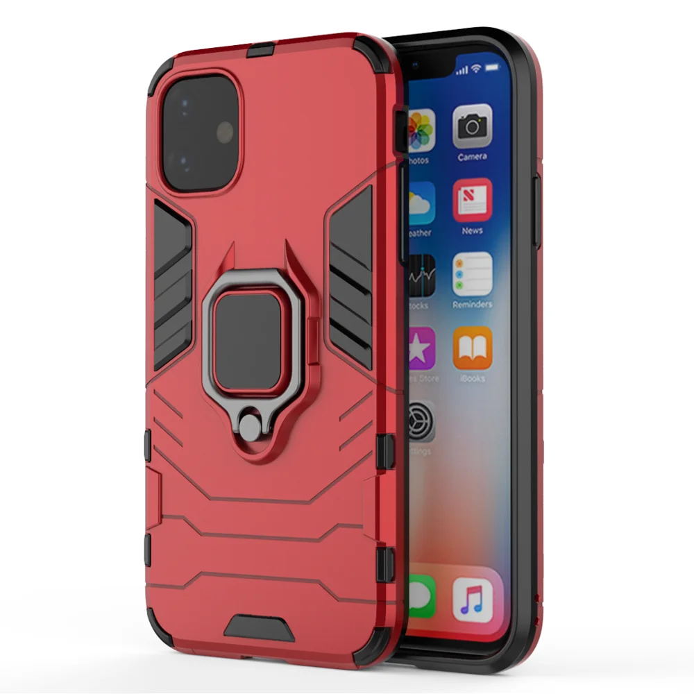 Красный 100 шт/партия кольцо автомобильный держатель чехол для iPhone 11/11 Pro/11 Pro Max Hybrid 2 в 1 Броня противоударный чехол - Цвет: Красный