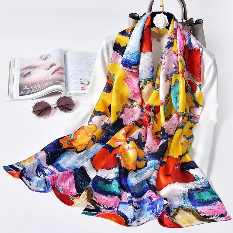 Женский длинный шарф 100% натуральный шелк с принтом 170x53см|pure silk scarf|silk scarfscarf for women |