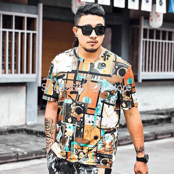 

Short Sleeve T1038 Trend Fat Man Men's Wear Color Ice Silk Speed Dry Beach Short Sleeve Short Shirt Plus Size Round Neck Top