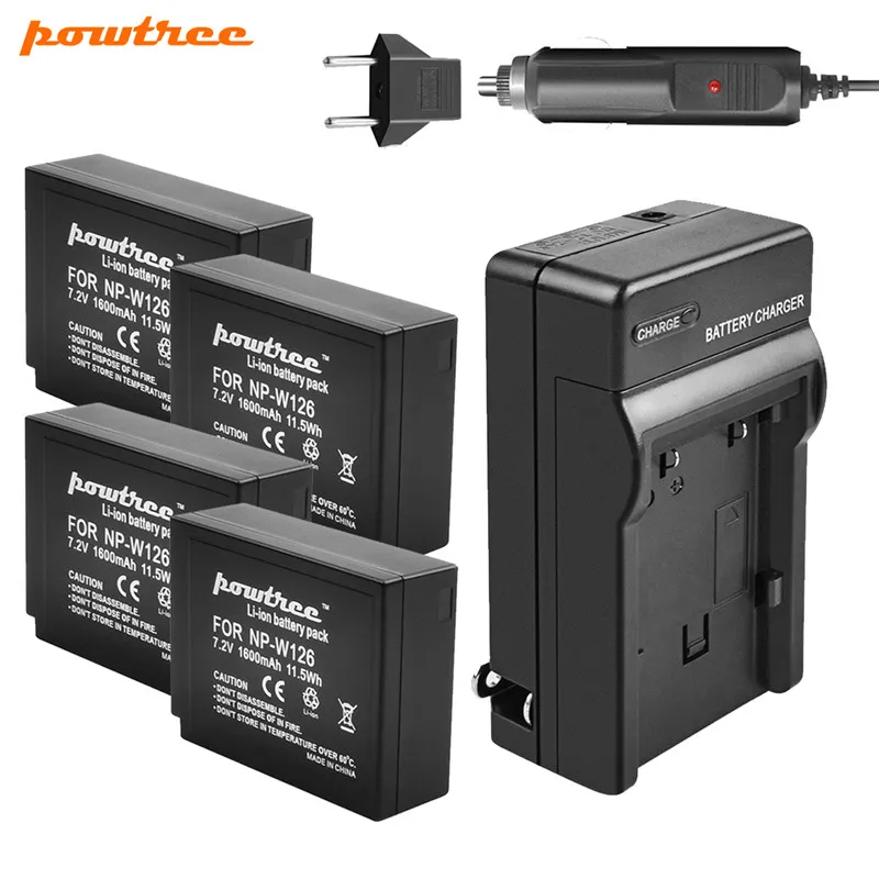 Powtree для ЖК-дисплея с подсветкой Fujifilm 7,2 V 1600 мА/ч, NPW126 NP W126 NP-W126 Перезаряжаемые Батарея+ автомобиля Зарядное устройство для X-A1 X-T1 X-M1XPro1 HS30EXR