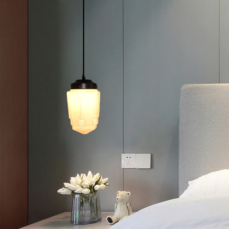 

White Glass Pendant Lamp Light Art Deco Vintage Nordic Hotel Restaurant Cafe Dinning Room Modern Milk Lighting wy12194