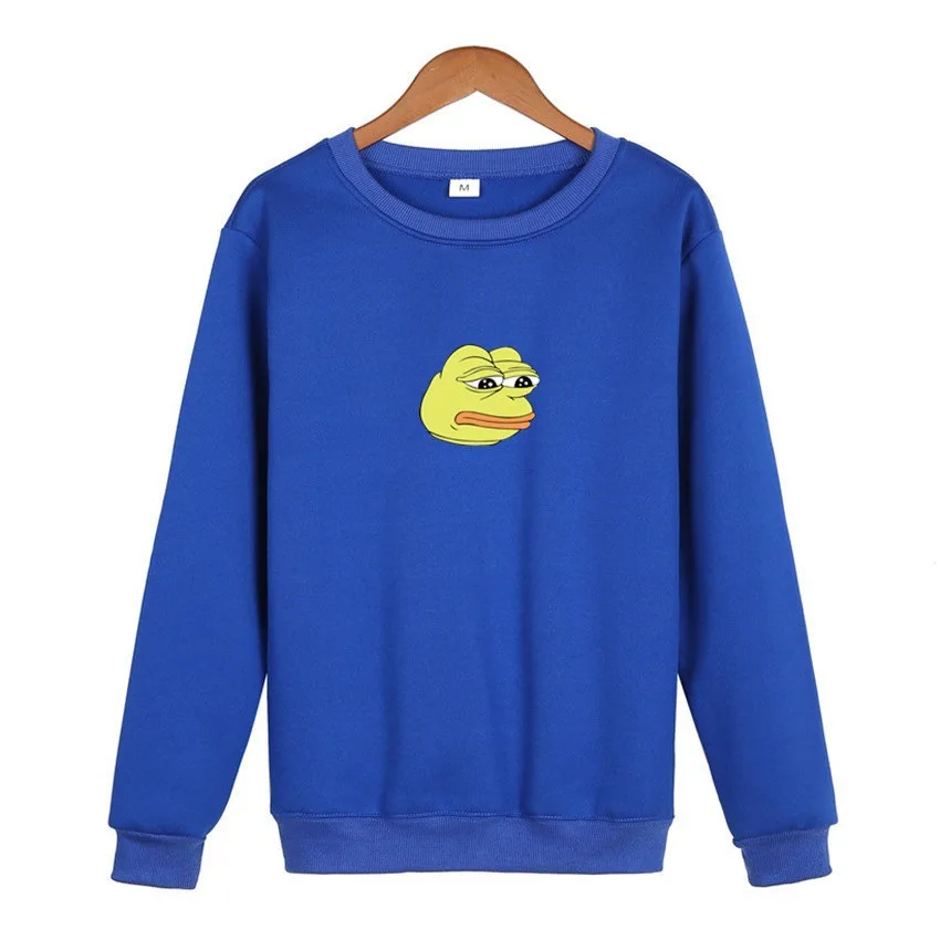 O-Neck Hoodie Sad Frog Print Mens Fashion Brand Sweatshirt Men Women Hoodie Pullover New Autumn Hip Hop Streetwear hoody - Цвет: blue    huang