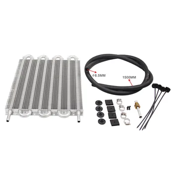 

8 Row Car Aluminum Remote Transmission Oil Cooler Auto-Manual Oil Radiator Converter Kit Universal + Oil Cooler Pipe + Cable Tie
