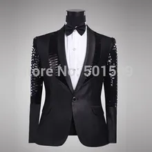 N мужские черные блестки украшения смокинг куртка черный/вечерние/сценическое представление
