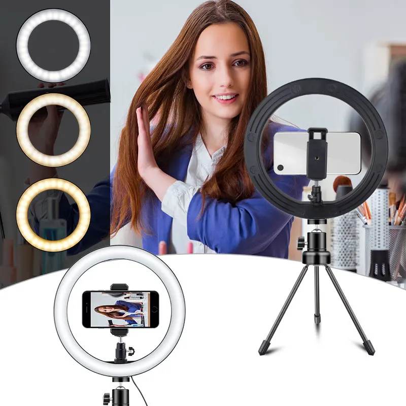 26 см светодиодный светильник-кольцо для фотосъемки, заполняющий светильник для камеры, телефона, кольцевая лампа, 10 дюймов, настольные штативы для макияжа, видео, Live Studio DA