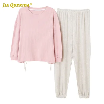 

Solid Soft New Crew Neck Spring Autumn Long Sleeve Long Pants Sleepwear Fashion Style Casual Style Pijamas Woman Woman Clothes