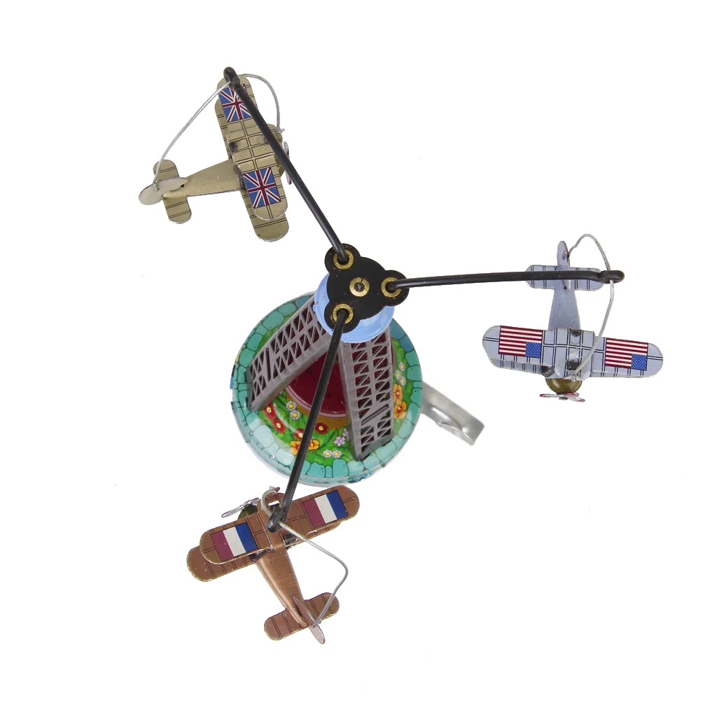 5 inch Retro Clockwork Tin Toy Carousel Airplane, Home/Office/Desktop/Bookshelf Decorations