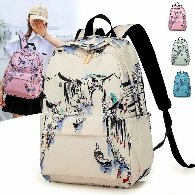 

Chinese Style Backpack Waterproof Oxford School Bag for Girls Brand High Quality Personality Leisure Or Travel Bag for Women