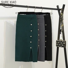 Осенне-зимняя посылка, юбка-карандаш до колена,, модная женская юбка, вязаная элегантная юбка с высокой талией, 7592 50