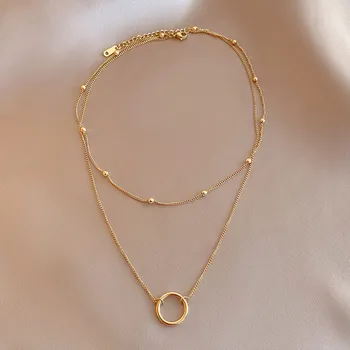 2 Layer Circle Pendant Necklace For Women Choker