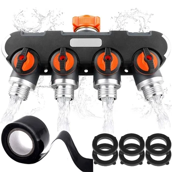 

4 Way Hose Splitter,Garden Hose Splitter,Easy To Open Hose Connector 4 Way with 10 Rubber Washers,Outdoor Faucet, Drip Irrigatio