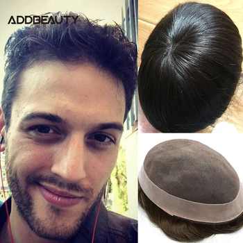 

Human Hair Wig for Man Mono NPU Base Toupee Indian Remy Hair System Replacement Straight 30mm Wave Men's Hairpiece 6inch 130%