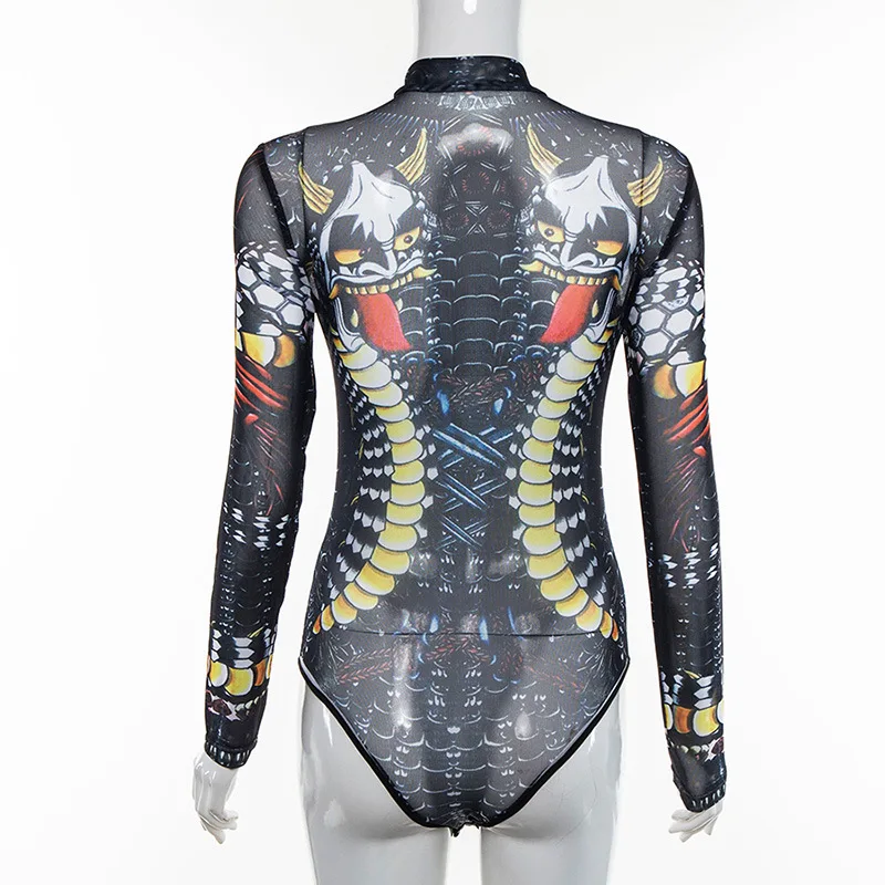 Fashion Womens Retro Mesh Sheer Bodysuits Tops Long Sleeve Bodycon Jumpsuits Turtleneck Female Sexy Party Club Wear