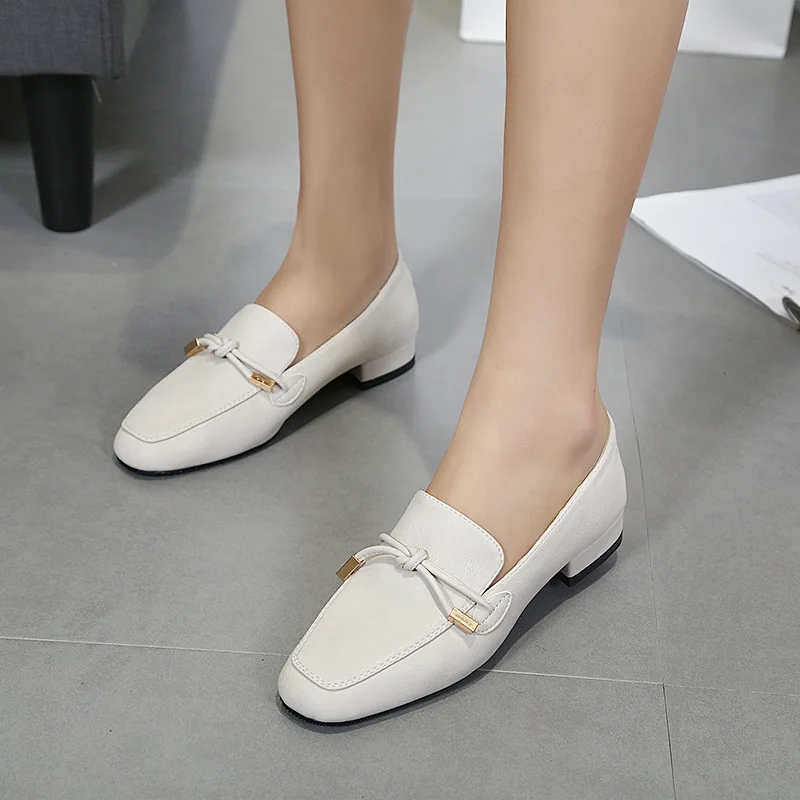 

2017 Autumn & Winter New Style British-Style Casual Korean-style White Shoes WOMEN'S Shoes Square Head Chunky-Heel WOMEN'S Shoes