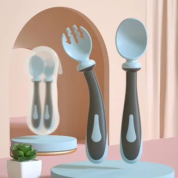 

2 Pcs/Set Baby Spoon With Storage Box Kids Spoon Fork Set Infant Baby Food Eat Feeding Forks Baby Gadgets Tableware Cutlery