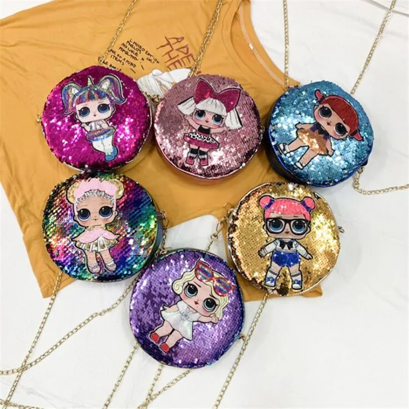 Cute Sequin Look LoL Dolls Pattern Backpack Coin Purse Mobile Phone Bag Action Figure LoL Surprise Children Birthday Gifts