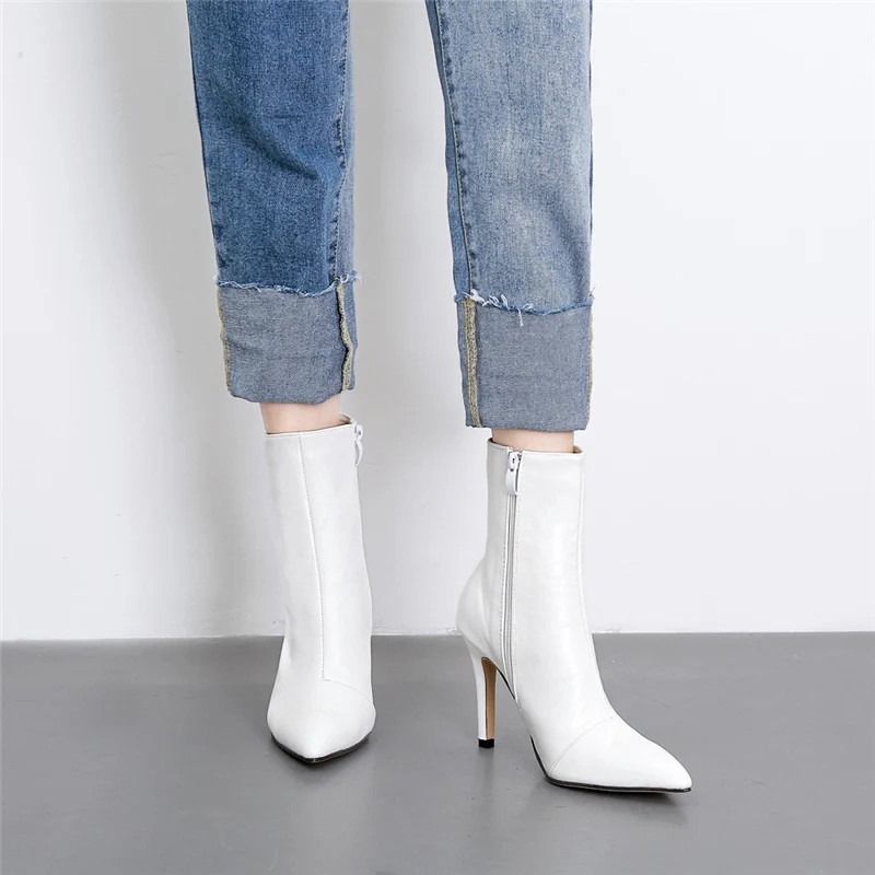 Г., модные женские сапоги для стриптиза на высоком каблуке 10 см ботильоны на тонком каблуке Осенние белые ботинки на молнии обувь с острым носком