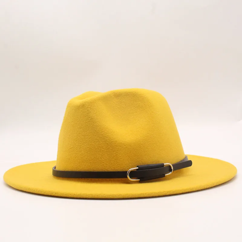 12 цветов, высокое качество, с широкими полями, шерсть, фетр, джаз, Fedora, головные уборы для мужчин и женщин, британская классика, Трилби, вечерние, формальные, Панама, кепка, широкополая шляпа - Цвет: yellow