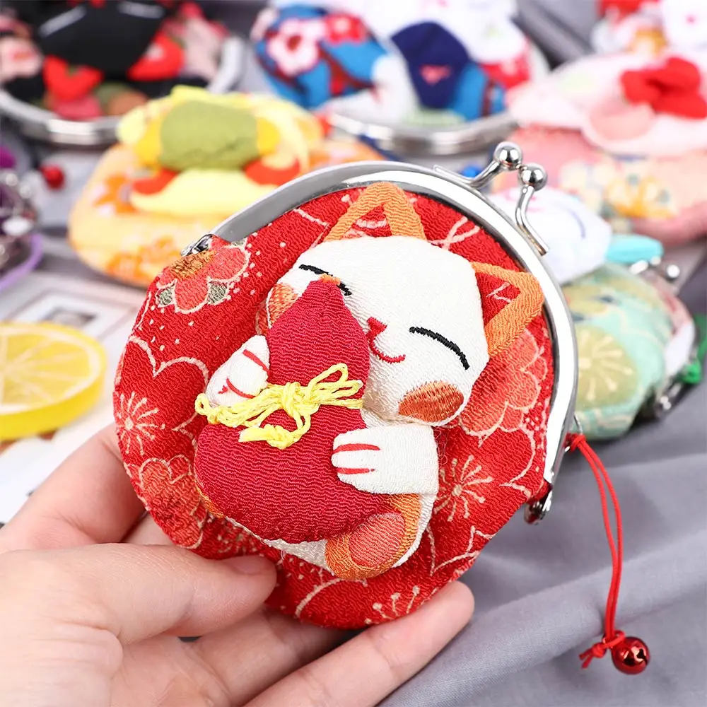 1 шт. Кошелек для монет в японском стиле Kawaii мультяшное кимоно Lucky Cat бумажник из ткани мешочек для детей Детские Чехлы для карт и ключей Сумки для денег