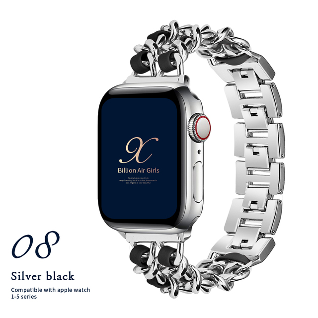 for Apple Watch6 5 4 40mm 44mm Watchband Stainless Steel Chain With Leather Bracelet Strap  for iwatch Series3 2 738mm 42mm