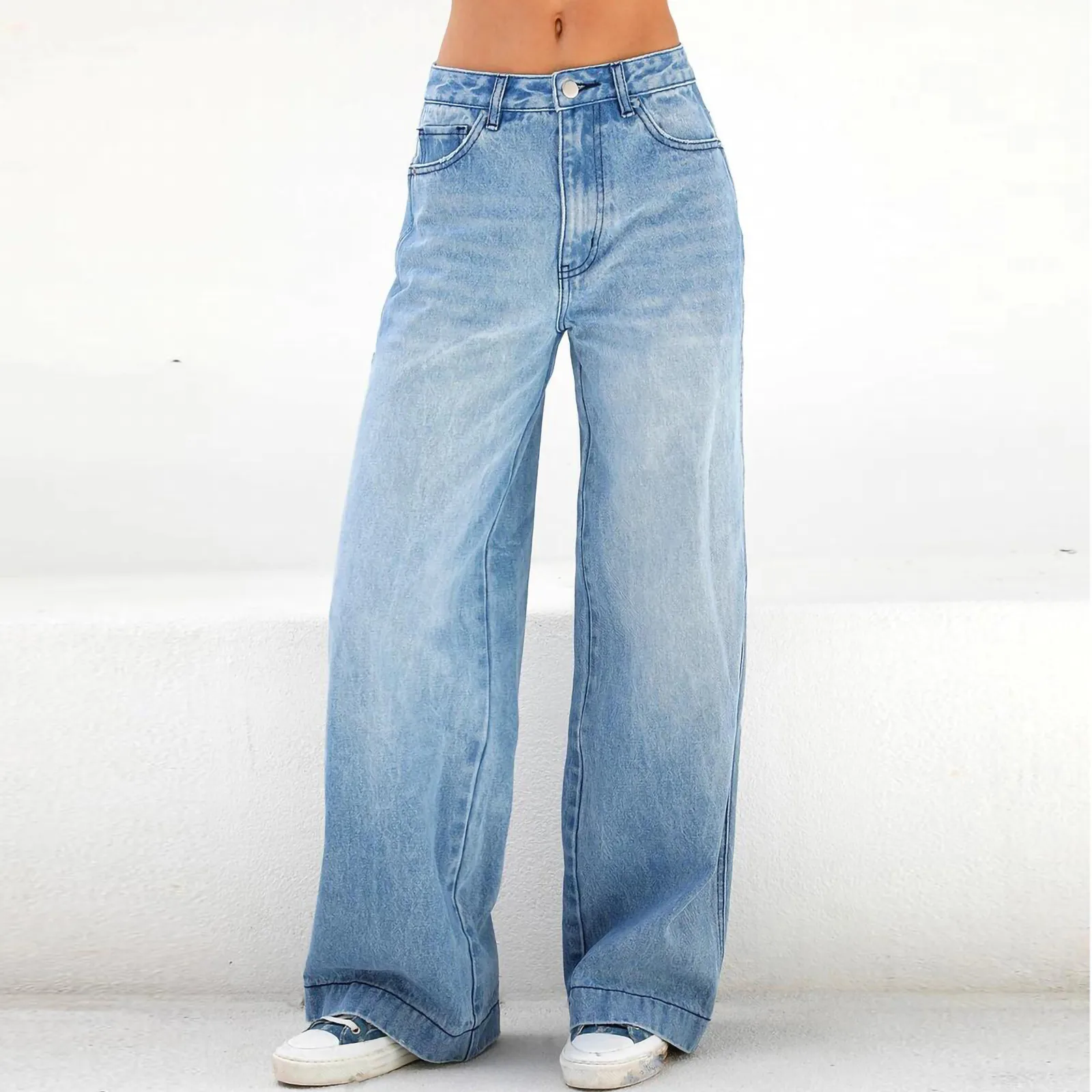 New Jeans For Women 2021 Woman Pants Fashion Mid Ripped Denim Frayed Hem Casual Women Jeans Denim Trousers Straight Women Pants 2