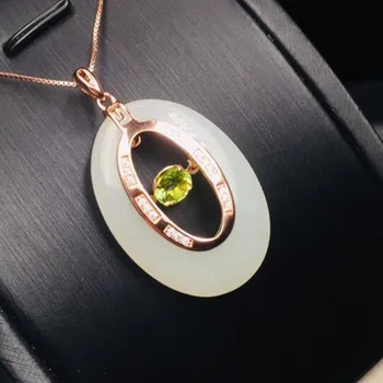 

Fine Jewelry 925 Silver Natural White Jade Pendant Oval Frame Inlay Zircon For Women Party Necklace