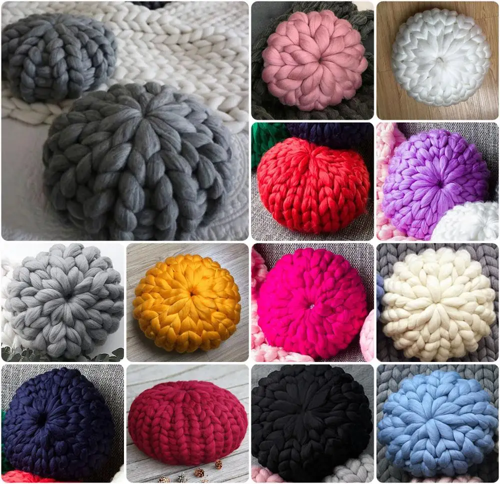 

Nordic Handmade Woven Cushion Soft Round Thick Line Mat Pillow Knitted Wool Sofa Chair Cushion Photo Props Home Decor