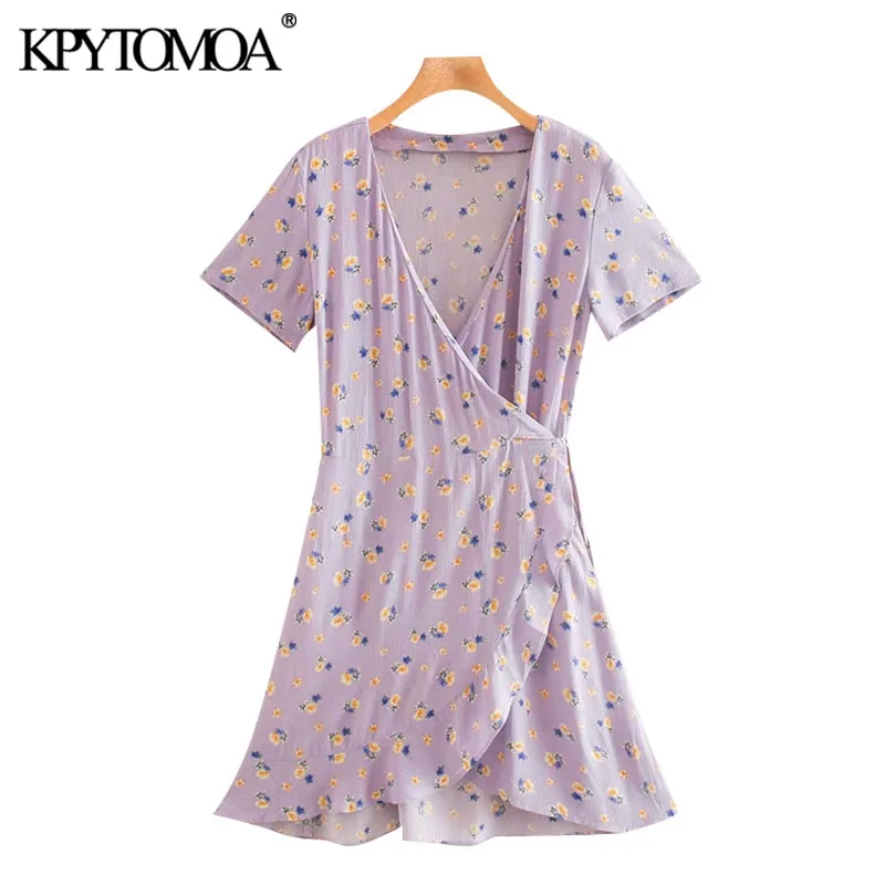 KPYTOMOA Women 2020 Chic Fashion Floral Print Ruffles Wrap Mini Dress Vintage V Neck Short Sleeve Female Dresses Vestidos Mujer KPYTOMOA Women 2020 Chic Fashion Floral Print Ruffles Wrap Mini Dress Vintage V Neck Short Sleeve Female Dresses Vestidos Mujer