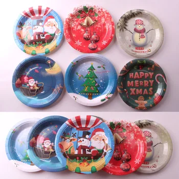 

Christmas Party Decoration Disposable Tableware Santa Claus Snowman Paper Cups Plates 6 Styles Christmas Party Favor Supplies