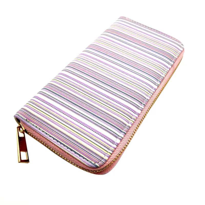 KANDRA Fashion Stripe Women Wallets Long Large Capacity Ladies Clutch Phone Pocket PU Leather Women's Card Holder Cash Purse