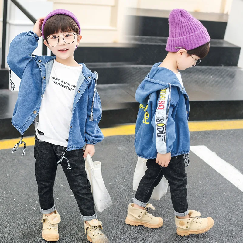 

Cowboy Hooded Coat 2019 Spring And Autumn New Style Korean-style Children BOY'S Girls Wearable Coat