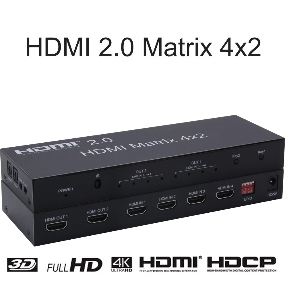 4 k hdmi матричный коммутатор 4x2 2 0 suporte de прерыватель церкви @ 60 Гц 3d-fullhd 1080p apoio-4 entrada