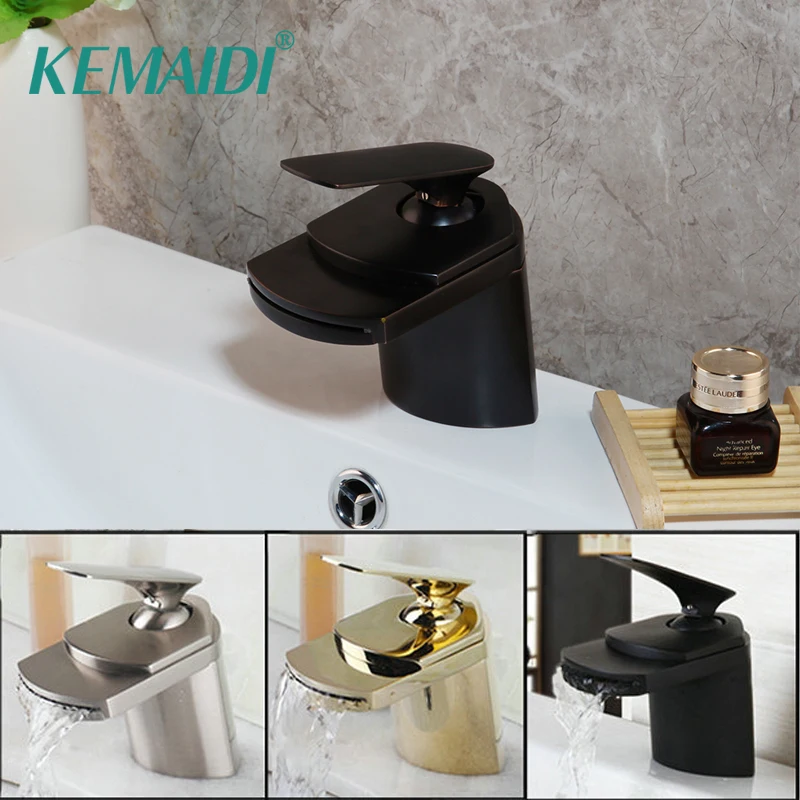 Кран для раковины KEMAIDI, черный водопад, смесители для ванной комнаты, смеситель для горячей и холодной воды, хромированный кран для раковины, краны для воды