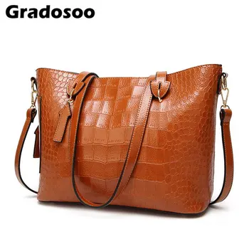 

Gradosoo Women Handbag Alligator Patten Luxury Designer Female Shoulder Bag Travel Large Capacity Tote Crossbody Bag LBF423