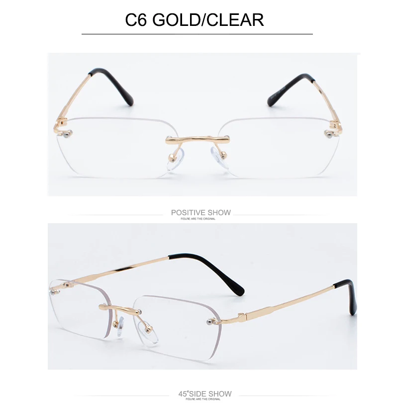 OEC CPO Fashion Rimless Sunglasses Women Vintage Brand Design Ladies Transparent Lens Sun glasses For Women Rectangle UV400 O94 round sunglasses