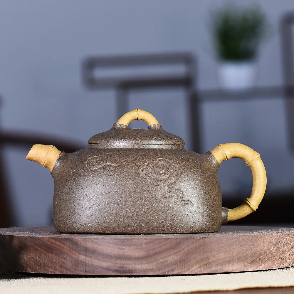 

2701 Yixing Masters Entirely Handmade Yixing Clay Teapot Raw Ore Greenish Blue Paragraph Square Xiangyun Pot 350 Ml Tea Set
