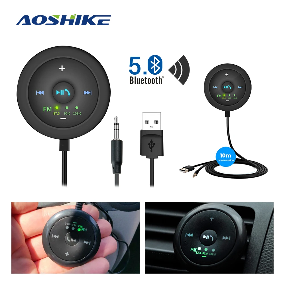 

AOSHIKE Car FM Transmitter Bluetooth 5.0+EDR AUX Automobile Hands-free Audio Receiver Car Kit A2DP Music Player Car Accessories