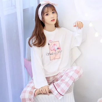 

2020 Autumn Cute Cartoon Pajama Sets for Women Cotton Long Sleeve Sleepwear Suit Femme Pyjama Homewear Pijama Mujer Home Clothes