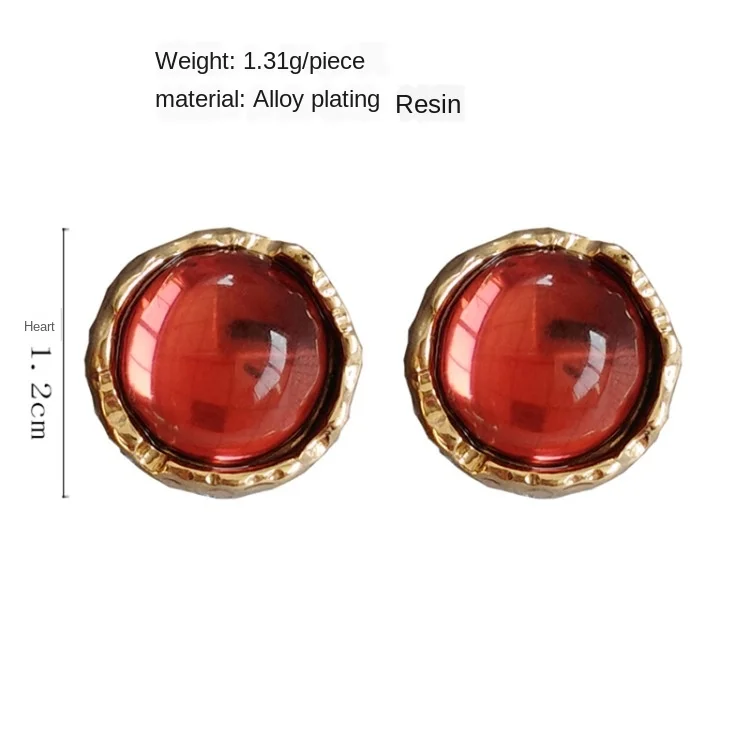 2020 New Fashion Quality European Baroque Retro Palace Style Small Blood Red Round Stone Earrings Non Piercing Earrings No Hole