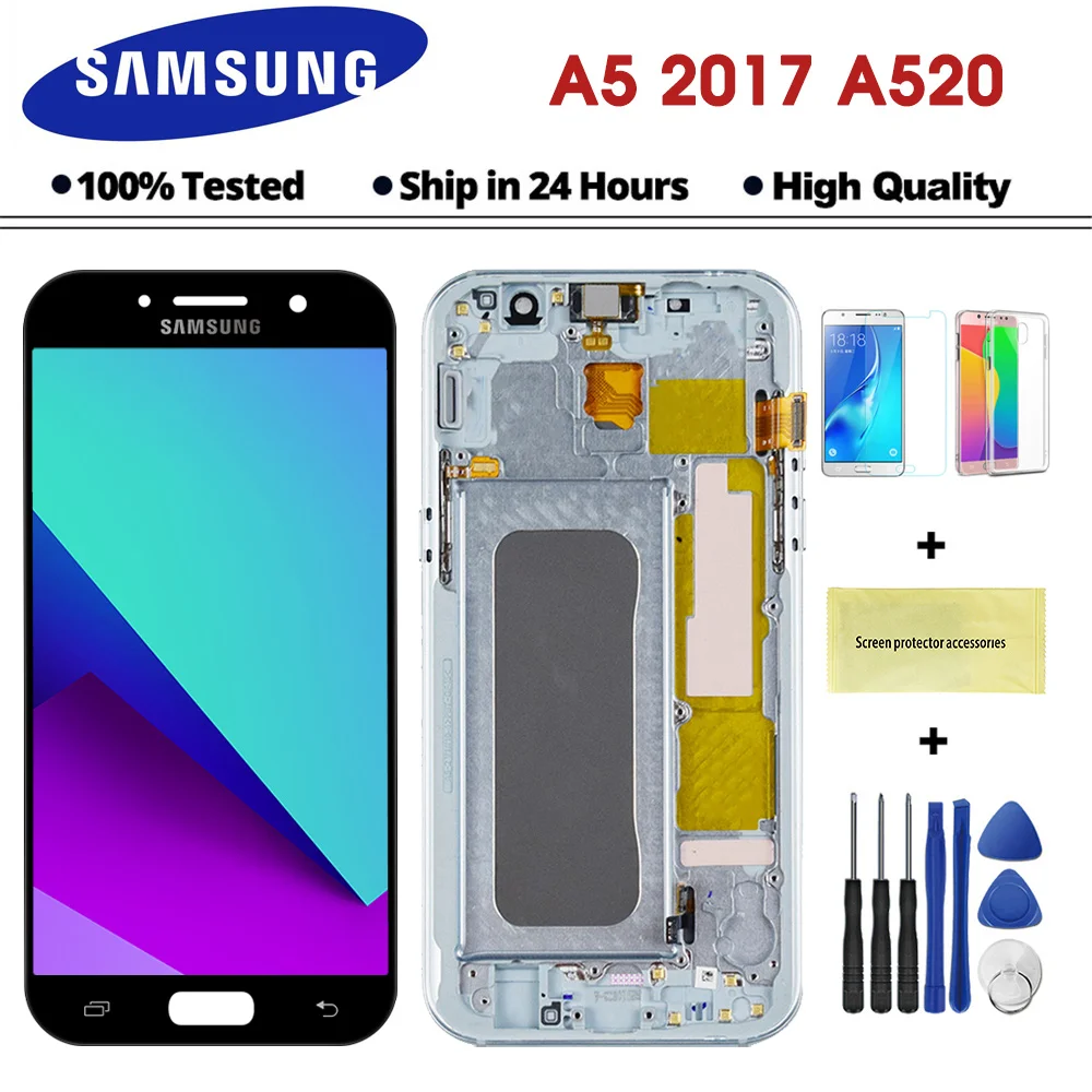 5," A520F ЖК для SAMSUNG Galaxy A5 дисплей сенсорный экран дигитайзер A520 A520F SM-A520F сменный дисплей с рамкой