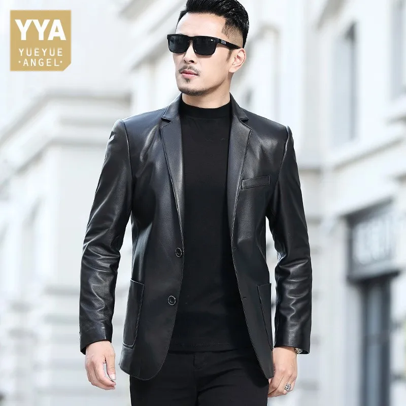 Genuine Leather Blazer Jacket Suit Coat 