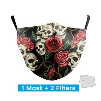 

2020 Skull Skeleton Flower Adult Print Masks Personal Care Protective PM2.5 Face Mask Reusable Washable Mask With 2 Free Filters